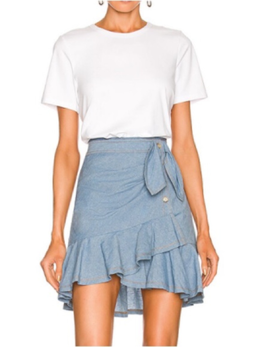 Veronica Beard Bari Ruffle Trim Chambray Mini Dress